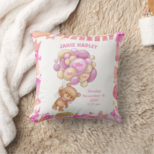 Baby Girl Birth Announcement Throw Pillow