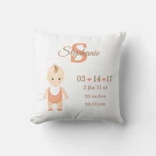 Baby Girl Birth Announcement Throw Pillow