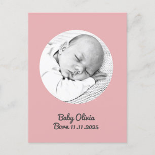 "Baby Girl Birth – Pink Photo & Name" custom Postcard