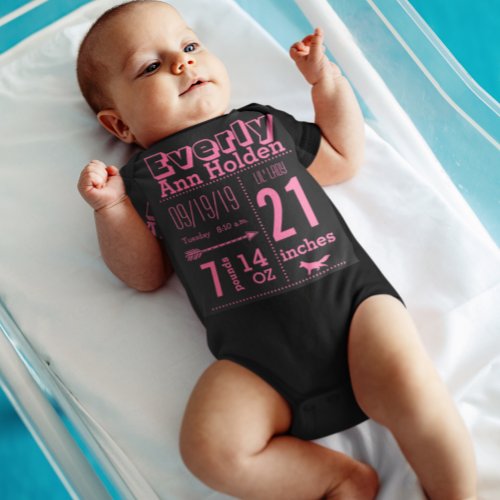 Baby Girl Birth Record Fox Pink Lettering Baby Bodysuit