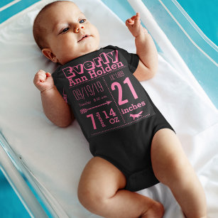 Baby Girl Birth Record Fox Tutu Pink Lettering Baby Bodysuit