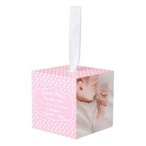 Baby Girl Birth Records Personalized Photo Cube Ornament