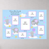 Baby Girl Birth Stat Purple Elephant Photo Collage Poster