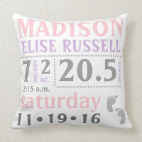 Baby Girl Birth Stats announcement typography Throw Pillow