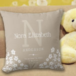 Baby Girl Birth Stats Flowers Monogram Nursery Thr Throw Pillow at Zazzle