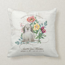 Baby Girl Birth Stats Name Nursery Floral Rabbit Throw Pillow
