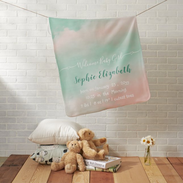 Baby Girl Birth Stats Pink Cloud Blanket (In Situ)