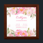 Baby Girl Birth Stats Pink Gold Floral Keepsake Gift Box<br><div class="desc">Lovely little keepsake box for a baby girl's nursery. The pretty floral design has watercolor flowers in shades of pink and gold and green. The template is set up for you to add the baby's name and birth stats, including time and date of birth, weight and length. You can also...</div>