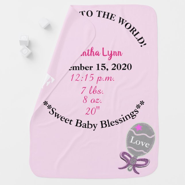 Baby Girl Birth Stats Pink Rattle Blanket (In Situ)