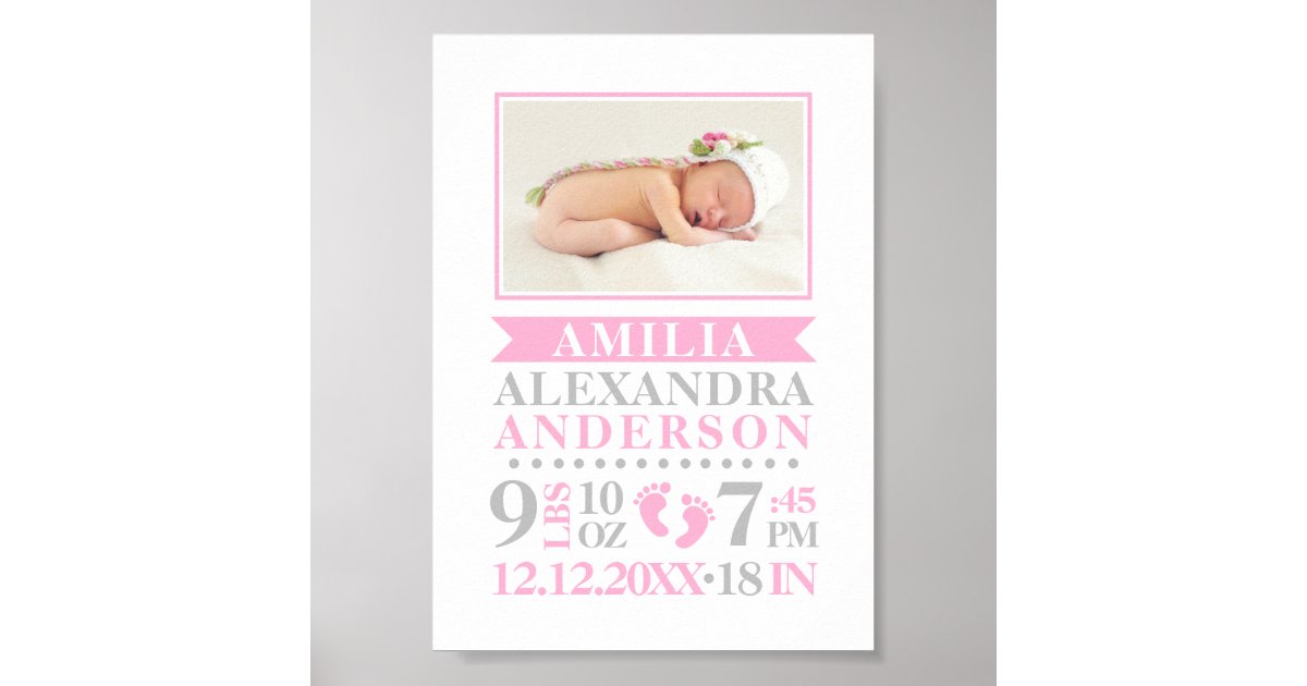 Baby Girl Birth Stats Record Keepsake Nursery Poster | Zazzle.com