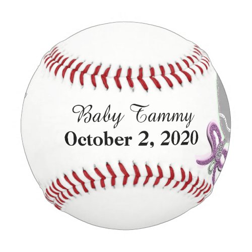 Baby Girl Birth Stats Silver Pink Rattle Baseball