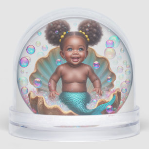 Baby Girl Birthday Dark Skin Mermaid Snow Globe