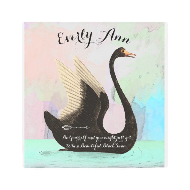 Baby Girl Black Swan With Quote Metal Print (Front)