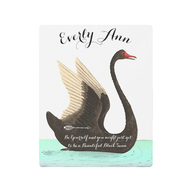 Baby Girl Black Swan With Quote Metal Print (Front)