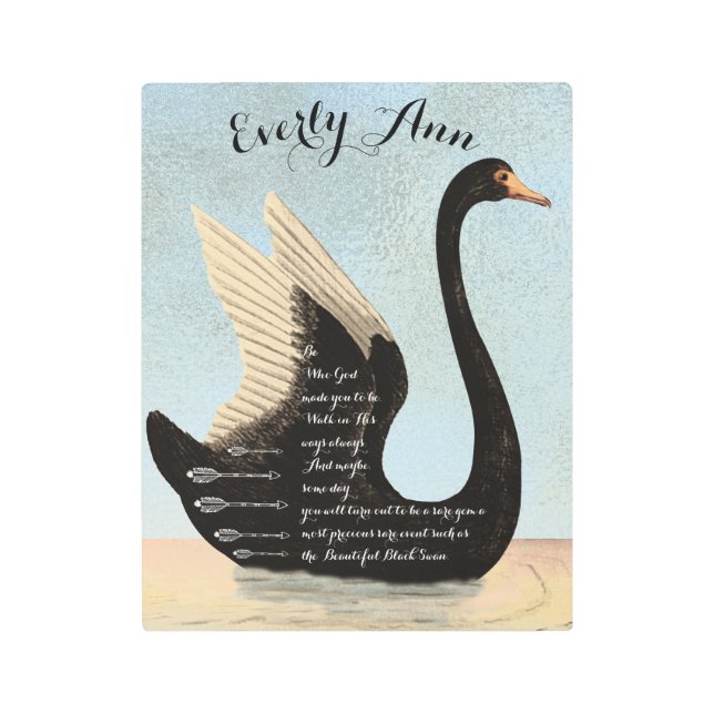 Baby Girl Black Swan With Quote Metal Print (Front)