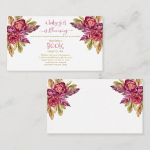 Baby Girl Blooming Fuchsia Peonies Book Request Enclosure Card