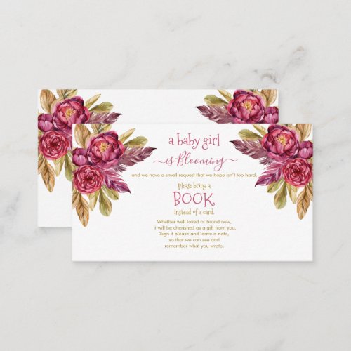 Baby Girl Blooming Fuchsia Peonies Book Request Enclosure Card