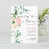 Baby girl blooming spring floral greenery shower invitation (Standing Front)