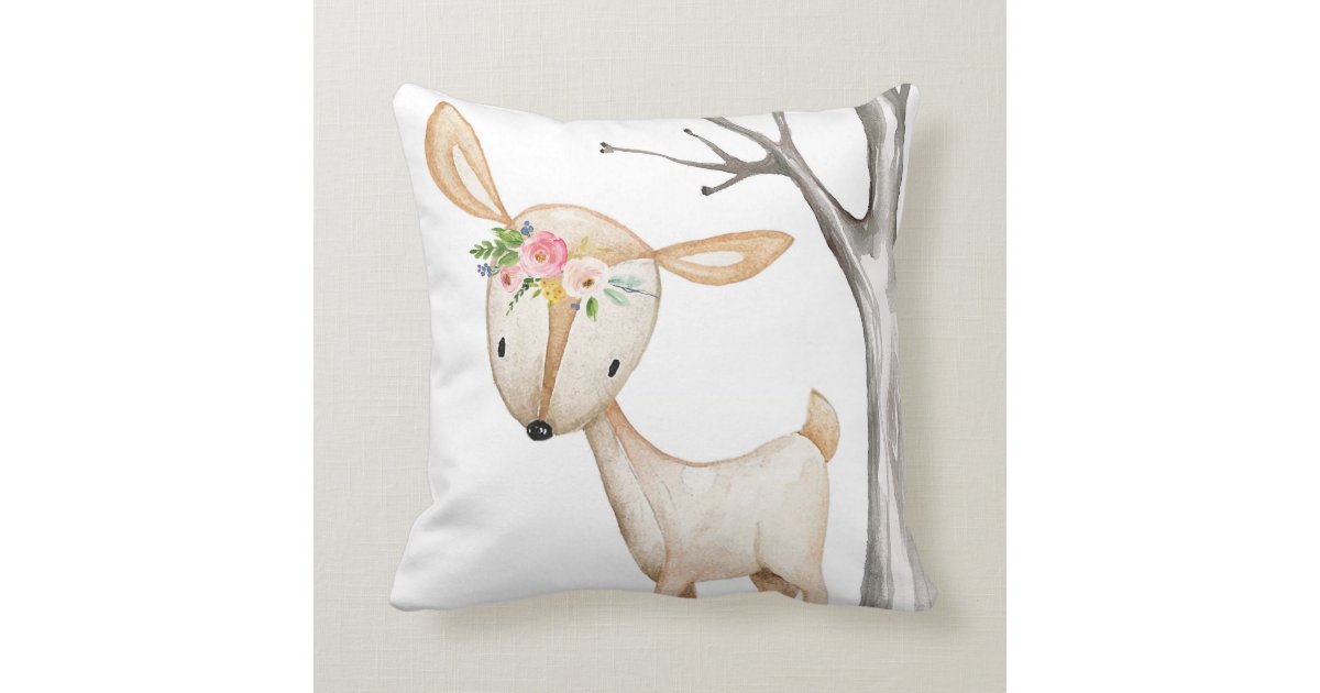 Baby Girl Boho Deer Woodland Floral Nursery Pillow Zazzle Com