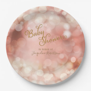 Baby Girl Bokeh Sparkle Twinkle Lights Pastel Pink Paper Plates