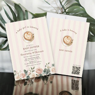 Baby Girl Brewing Coffee Floral baby shower Invitation