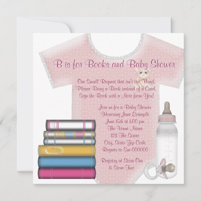 Baby Girl Bring A Book Baby Shower Invitation (Front)
