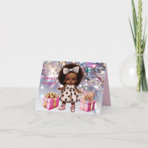 Baby Girl Brown Skin Bling Birthday Invitation