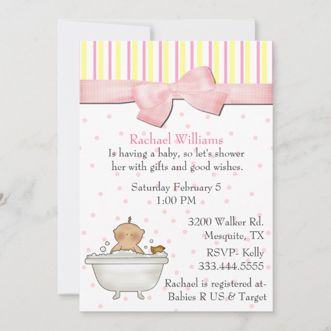 Baby Girl Bubble Bath Shower Invitation (Front)