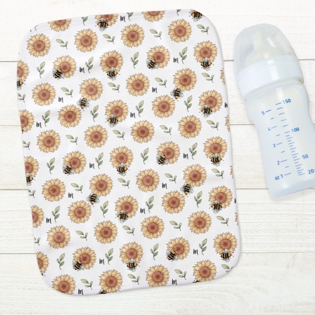 Baby Girl Bumblebee Baby Burp Cloth (A cute personalized bumblebee and sunflower burp cloth for a baby girl. )