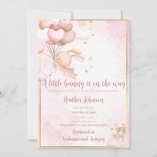 Baby Girl Bunny Baby Shower Invitation (Front)