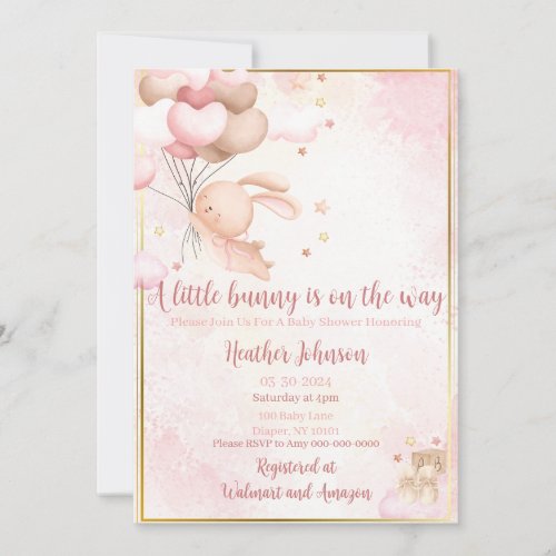 Baby Girl Bunny Baby Shower Invitation