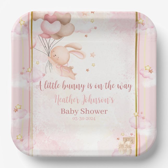 Baby Girl Bunny Baby Shower Paper Plates (Front)