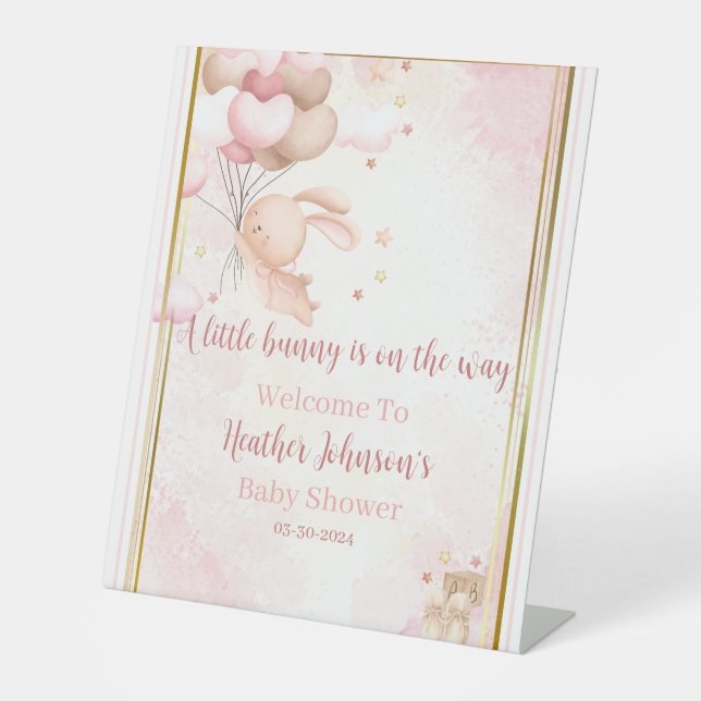 Baby Girl Bunny Baby Shower Pedestal Sign (Front)