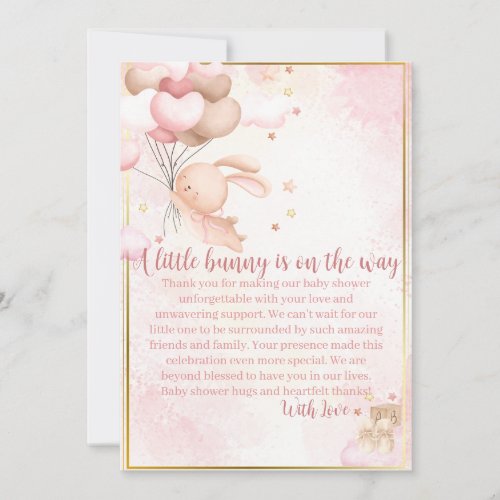 Baby Girl Bunny Baby Shower Thank You Card