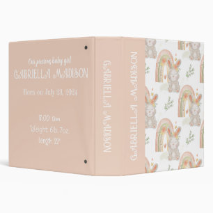 Baby Girl Bunny Boho Photo Album Customizable  3 Ring Binder