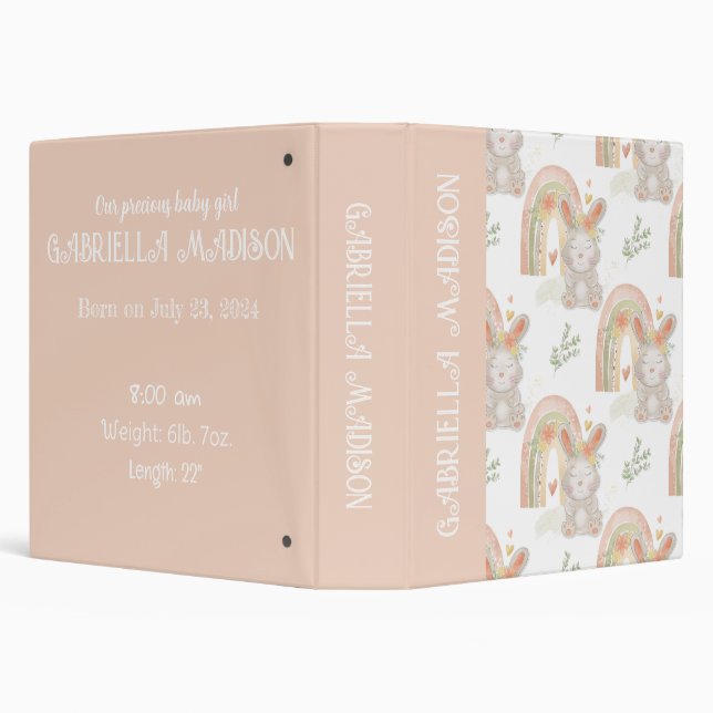 Baby Girl Bunny Boho Photo Album Customizable  3 Ring Binder (Background)