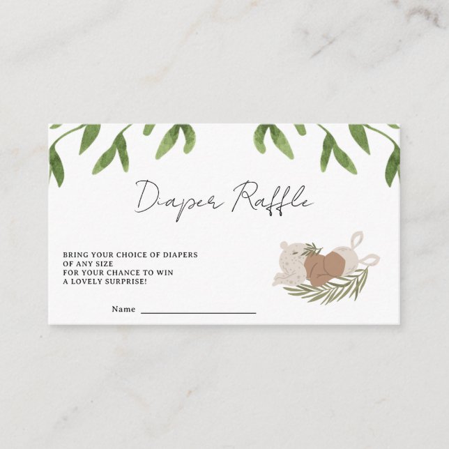 Baby Girl Bunny Diaper Raffle Greenery Spring Enclosure Card (Front)