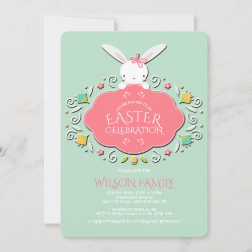 Baby Girl Bunny Easter Invitation