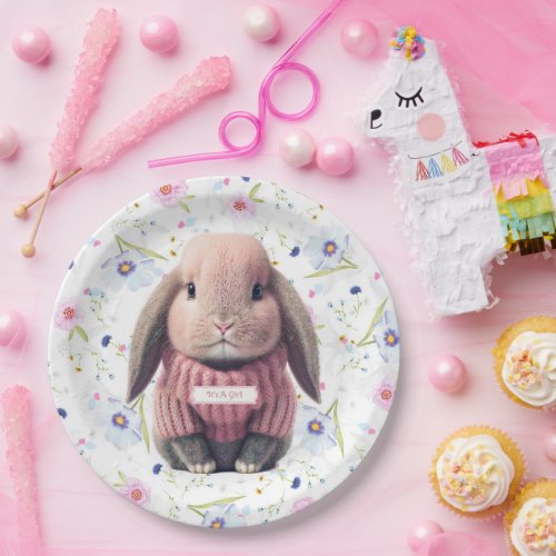 Baby Girl Bunny Floral Paper Plate