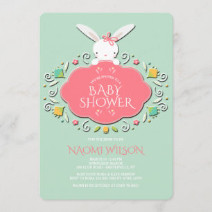 Baby Girl Bunny Shower Invitation