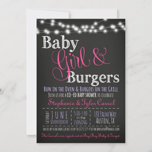 Baby Girl Burgers BBQ Shower Invitation Book Card