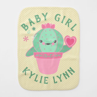 Baby Girl Cactus Succulent Custom Burp Cloth