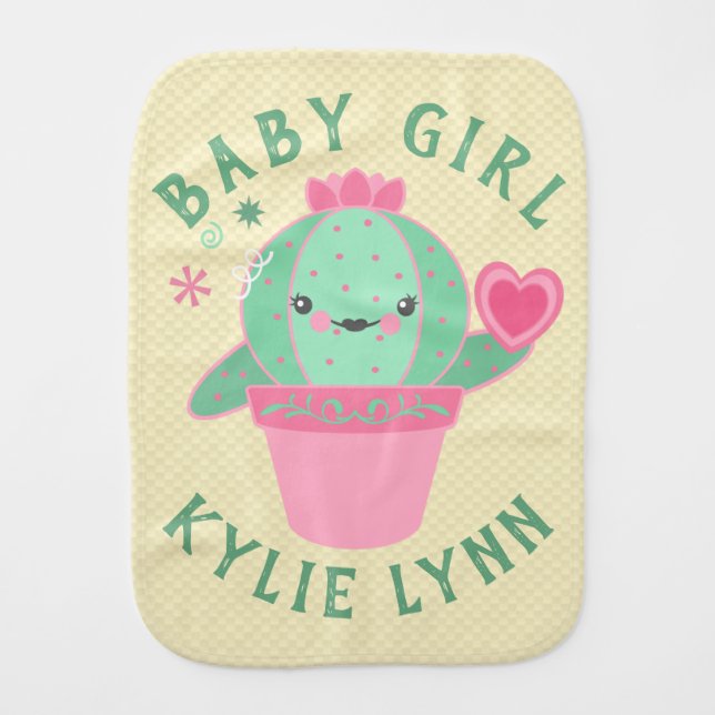 Baby Girl Cactus Succulent Custom Burp Cloth (Front)