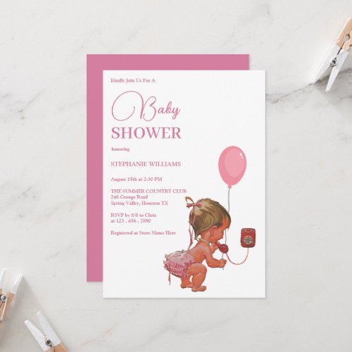 Baby Girl Calling Baby Shower Invitation
