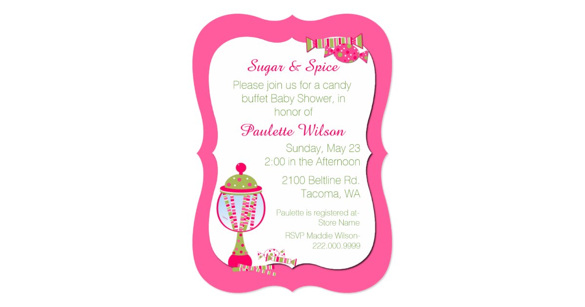 Baby Girl Candy Buffet Shower Invitation Zazzle Com