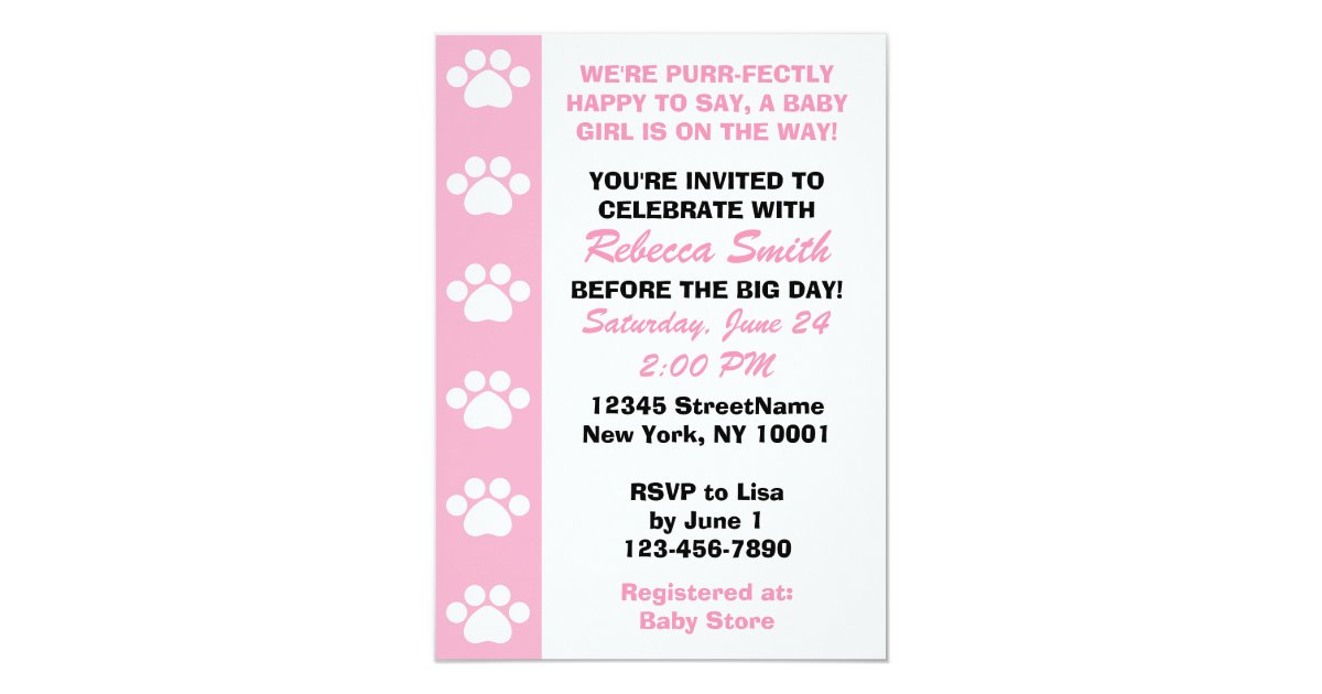 Baby Girl Cat Themed Baby Shower Invitations Zazzle Com
