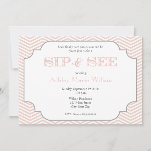 Baby Girl Chevron Sip and See Invitation