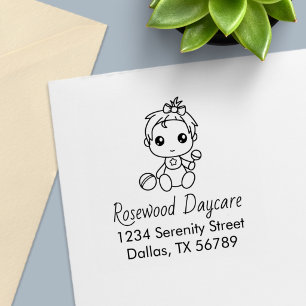 Baby Girl Childcare Daycare Address 2 Self-inking Stamp