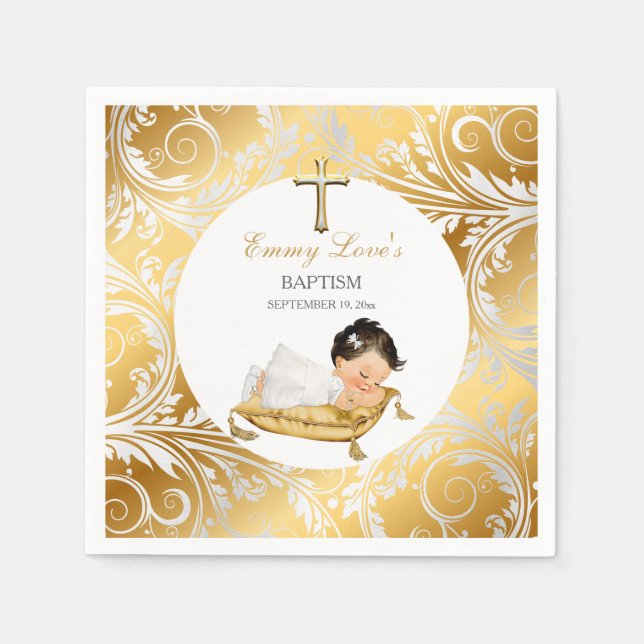 Baby Girl Christening Baptism Gold Silver Napkins (Front)