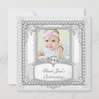 Baby Girl Christening Baptism Pearl Lace Announcement